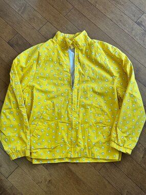Vintage 80s IZOD Lacoste All-Over Golf Ball Print Harrington Jacket Small Yellow
